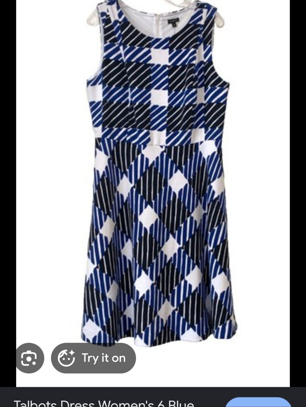 TALBOTS Navy Blue/Black Patchwork Midi Dress - Size 12 Petite